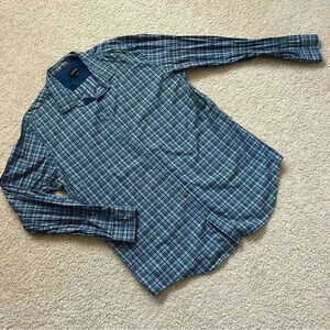 Bugatchi Classic Fit Men Button Up Shirt Long Sleeves Blue Plaid Collared Sz 3XL